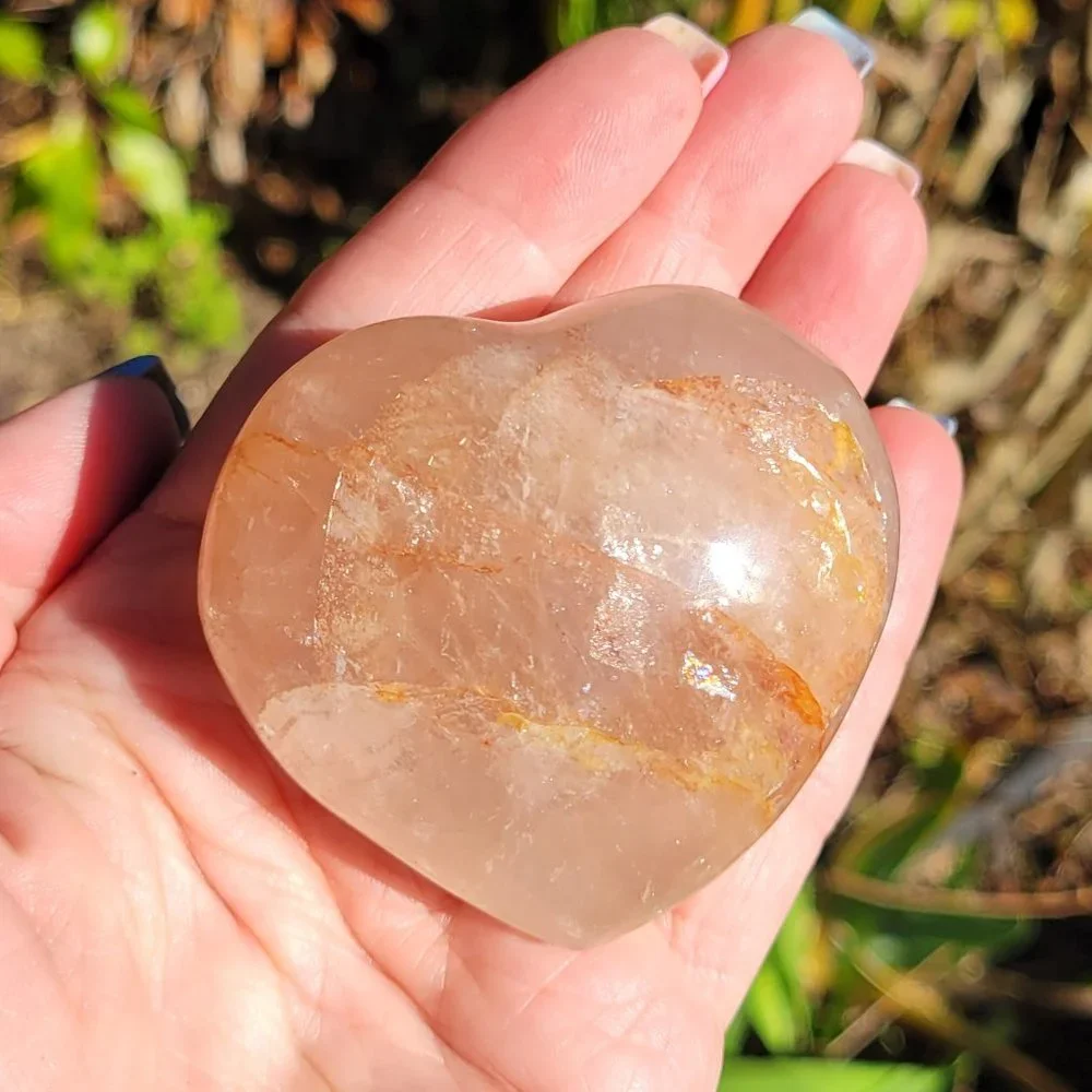 Fire Quartz Red Hematite in Quartz Crystal Hearts